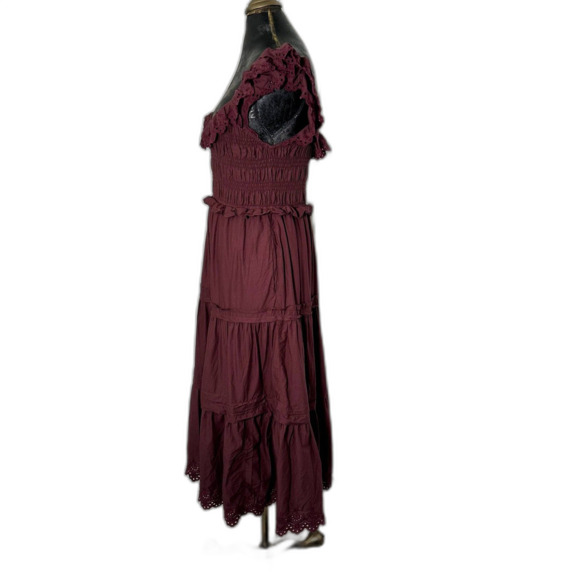 Madewell Lucie Eyelet Ruffle Midi Dress Size 10 Vintage Mulberry Cotton Boho - Picture 6 of 13